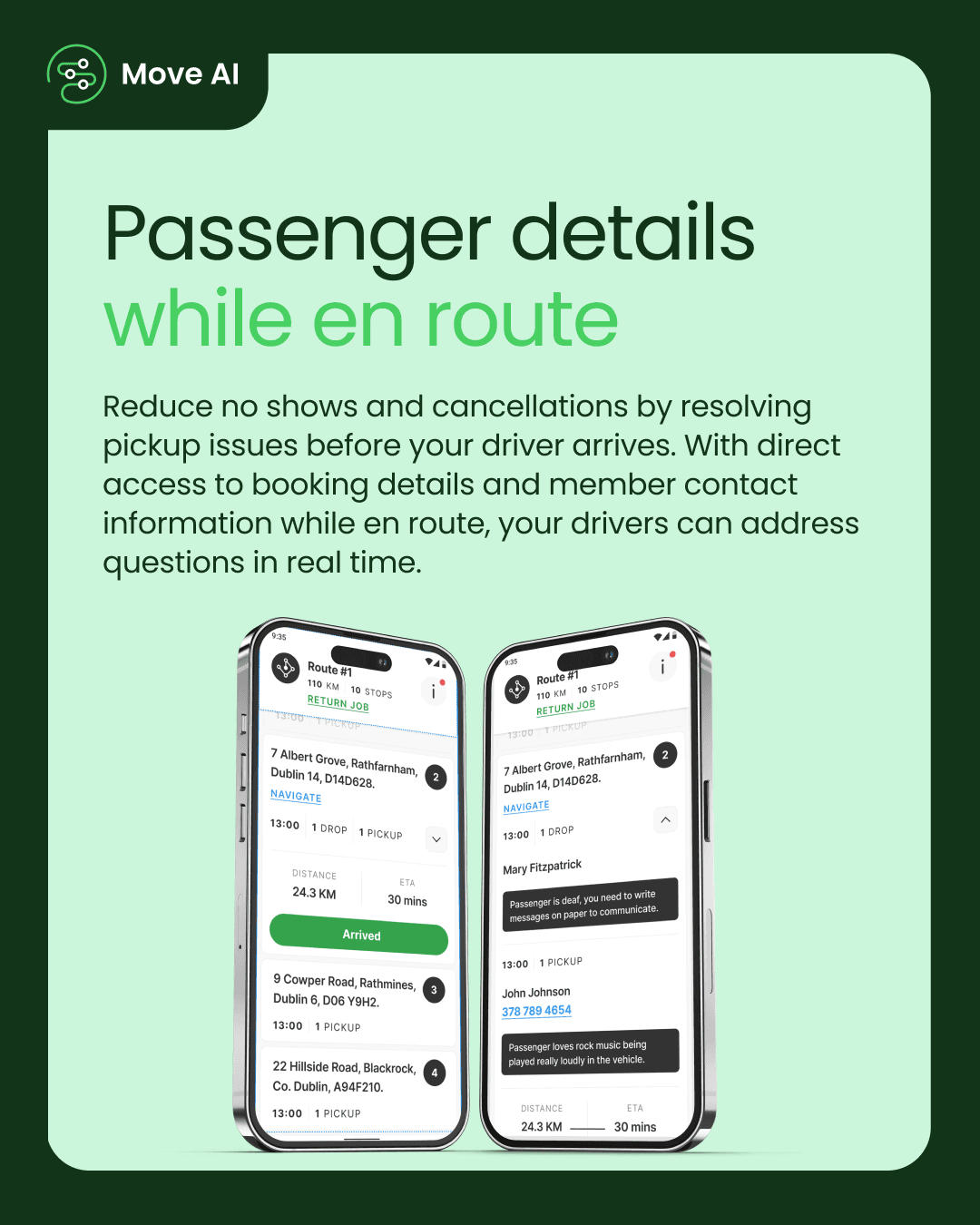Passenger details while en route: Reduce no shows and cancellations by resolving pickup issues before your driver arrives. With direct access to booking details and member contact information while en route, your drivers can address questions in real time.