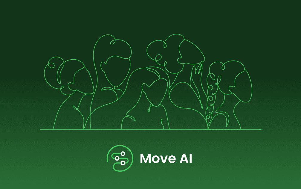 Line drawing of five women above the Move AI logo on a green background